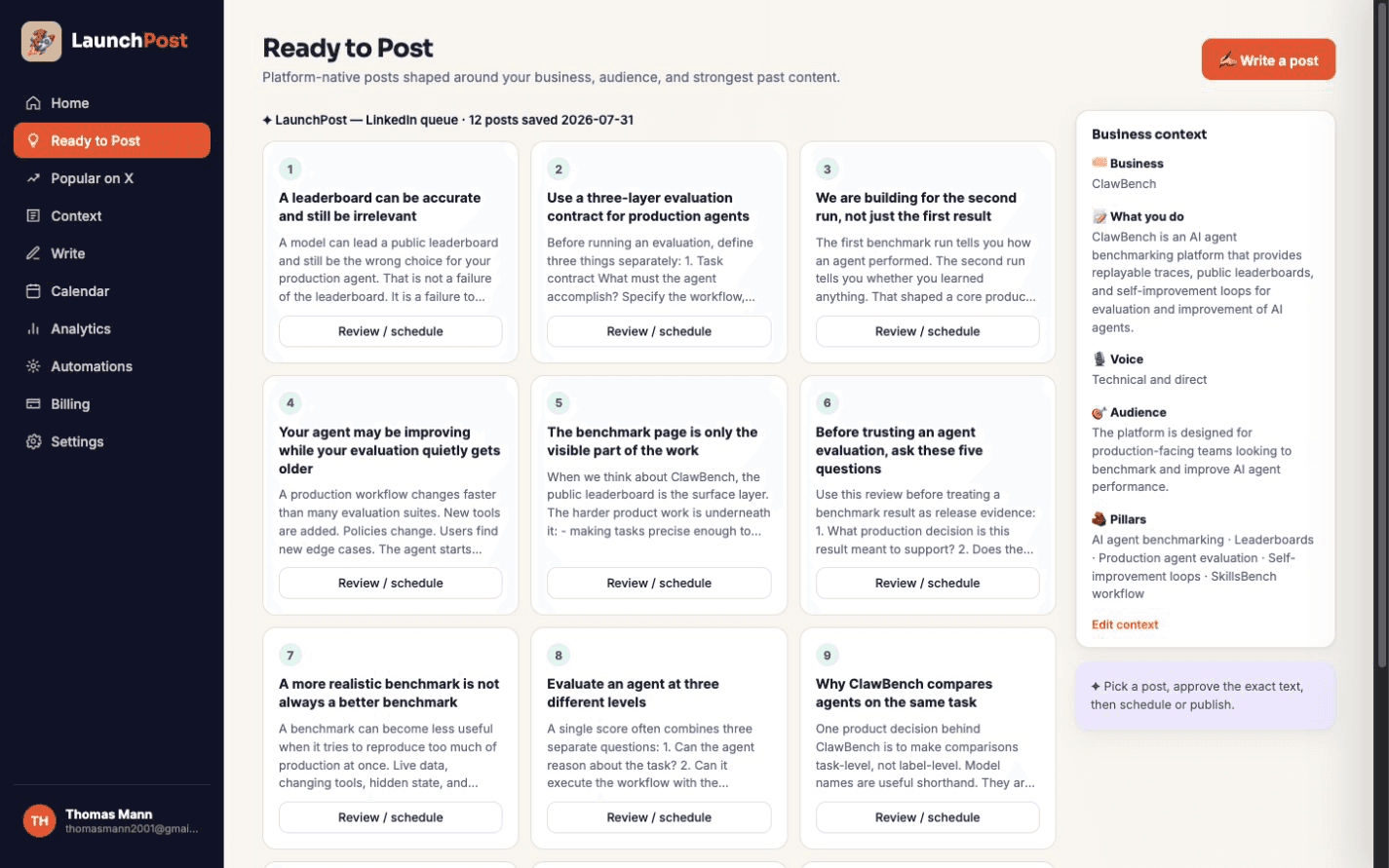 Thomas Mann's live Ready to Post workspace